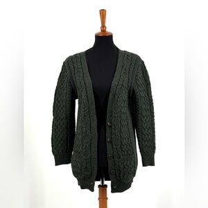 The Irish Store Green Classic Aran Boyfriend Button Front Cardigan Pockets Sz S